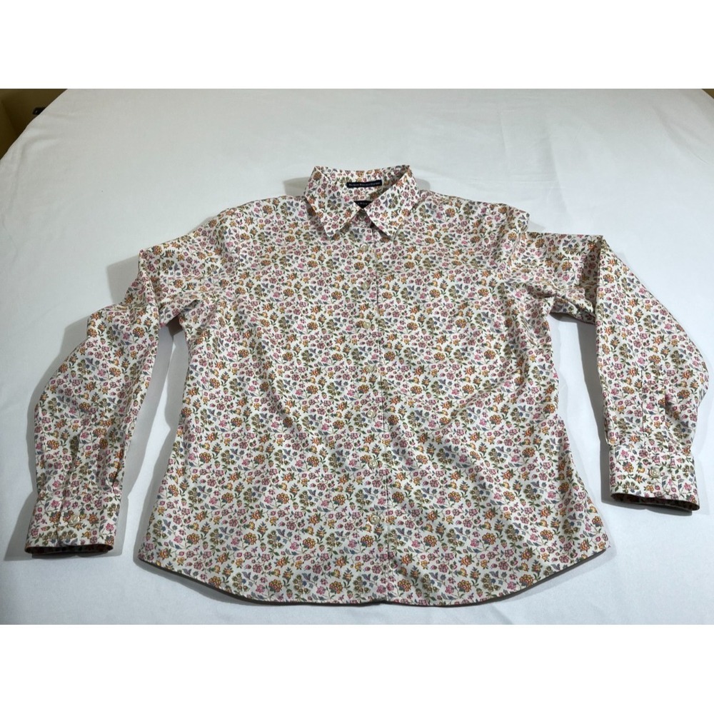Lands' End Women's 10P Petite Non Iron Pinpoint Oxford Shirt Floral Long Sleeve - Picture 4 of 13